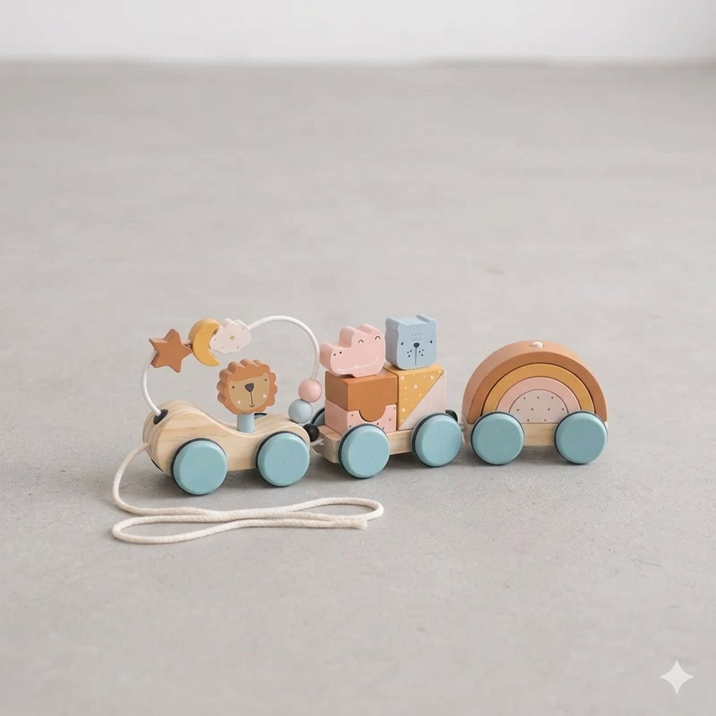 PullTrain - Wooden Montessori Block Train Set